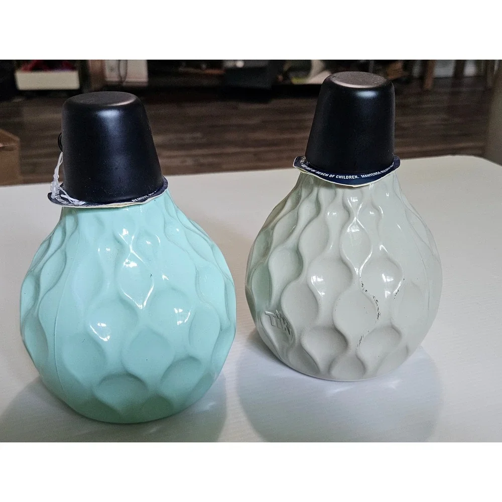 Tiki Brand Glass Tabletop Torches Set of 2 Honeycomb Textured Green Grey 6.5in